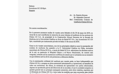 Notificación la no renovación del Contrato de Usufructo de Acciones de la Corporación Mutual